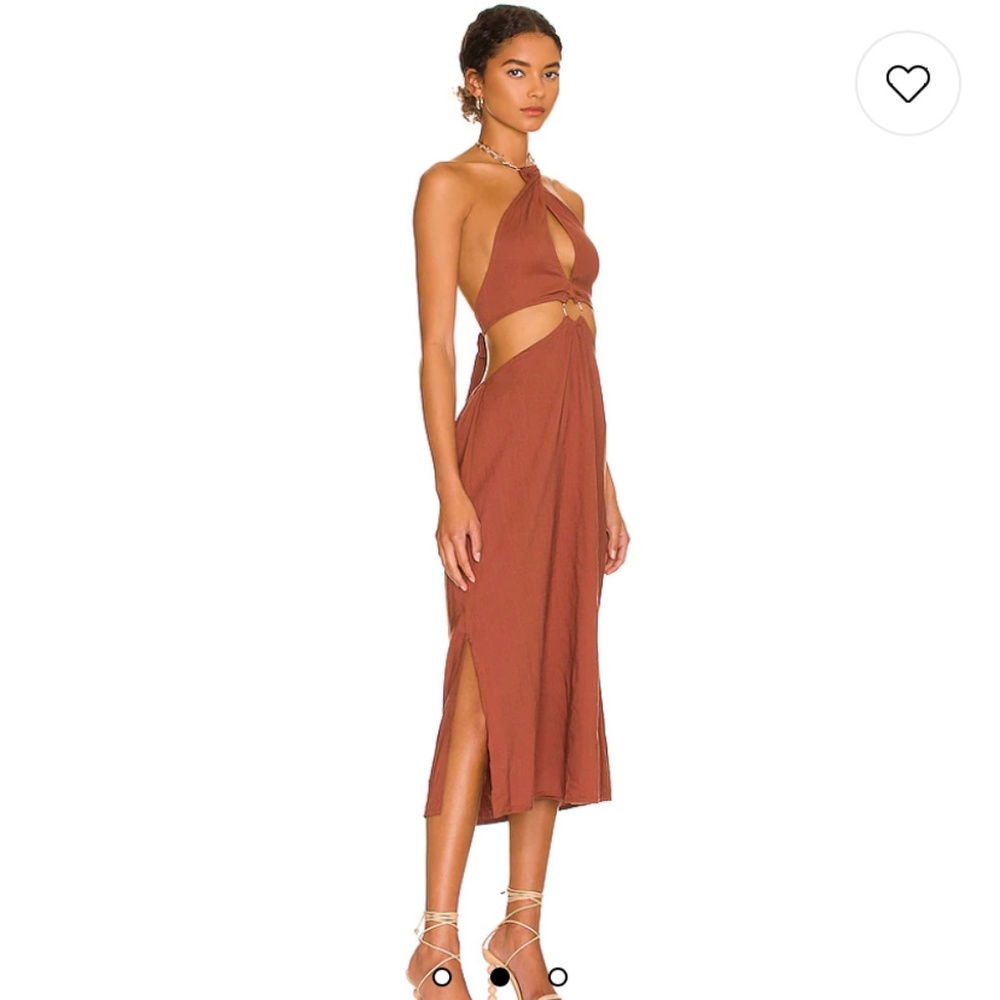 Size XS, Linen Shell Chain Halter And Midi Dress in Cappuccino